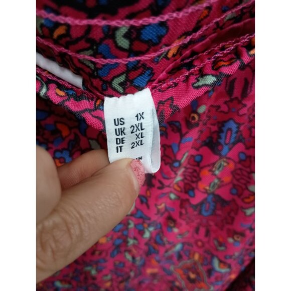 Canyon Retreat Womens Midi Skirt Size 1X Pink Floral Tiered BOHO Festival - Picture 8 of 10